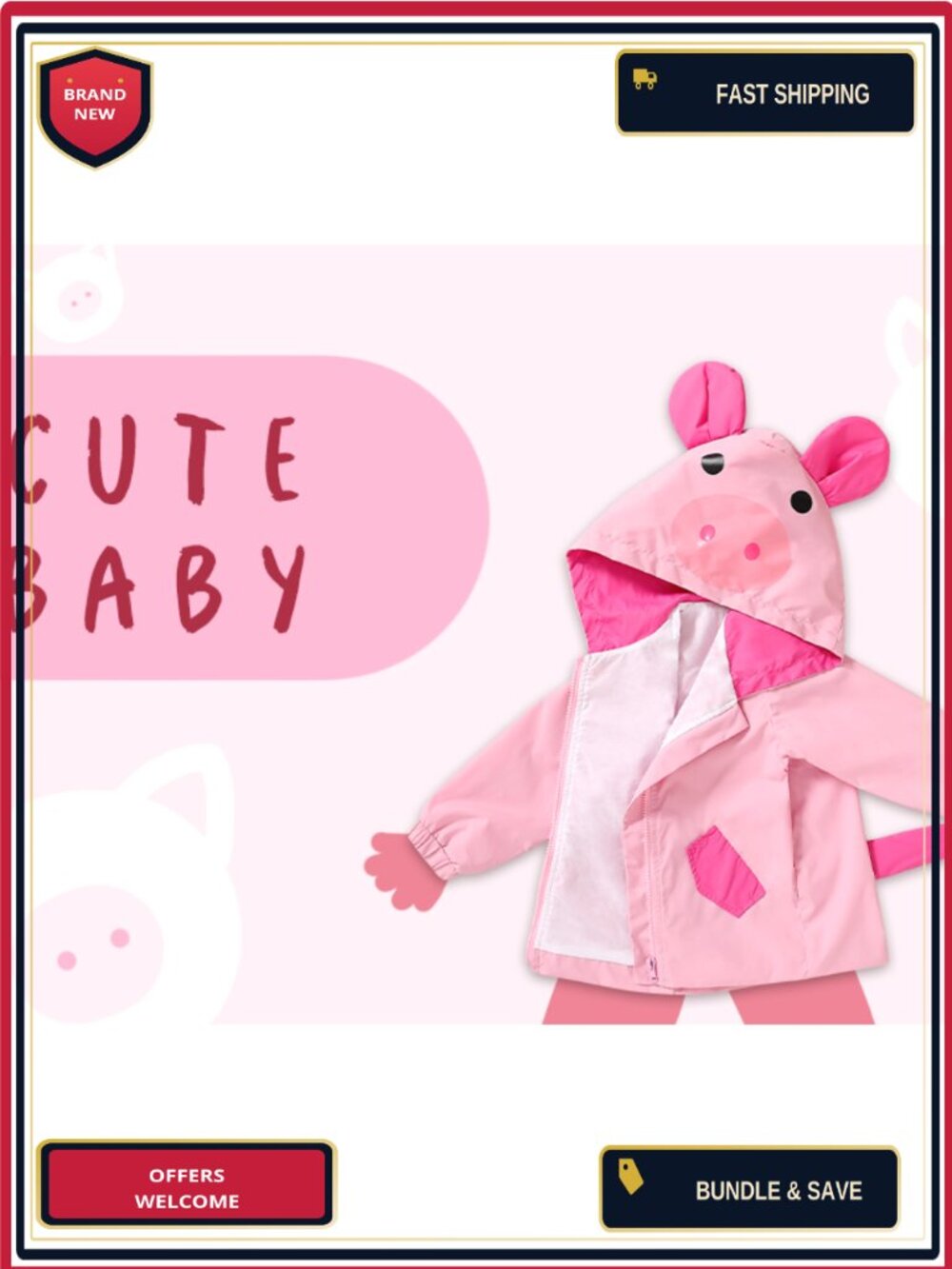 Toddler Boy Girl Duck Raincoat Cute Cartoon Hooded Zip Coat - Picture 6 of 6
